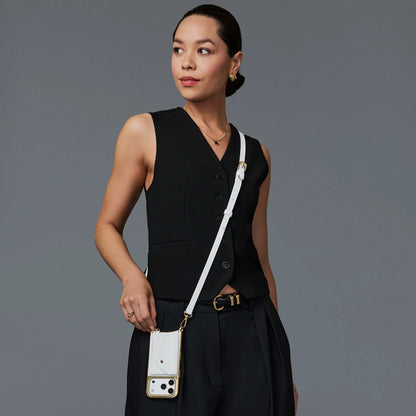 Remi Chrome Magnet Wallet Crossbody Phone Case - White Snake/Gold