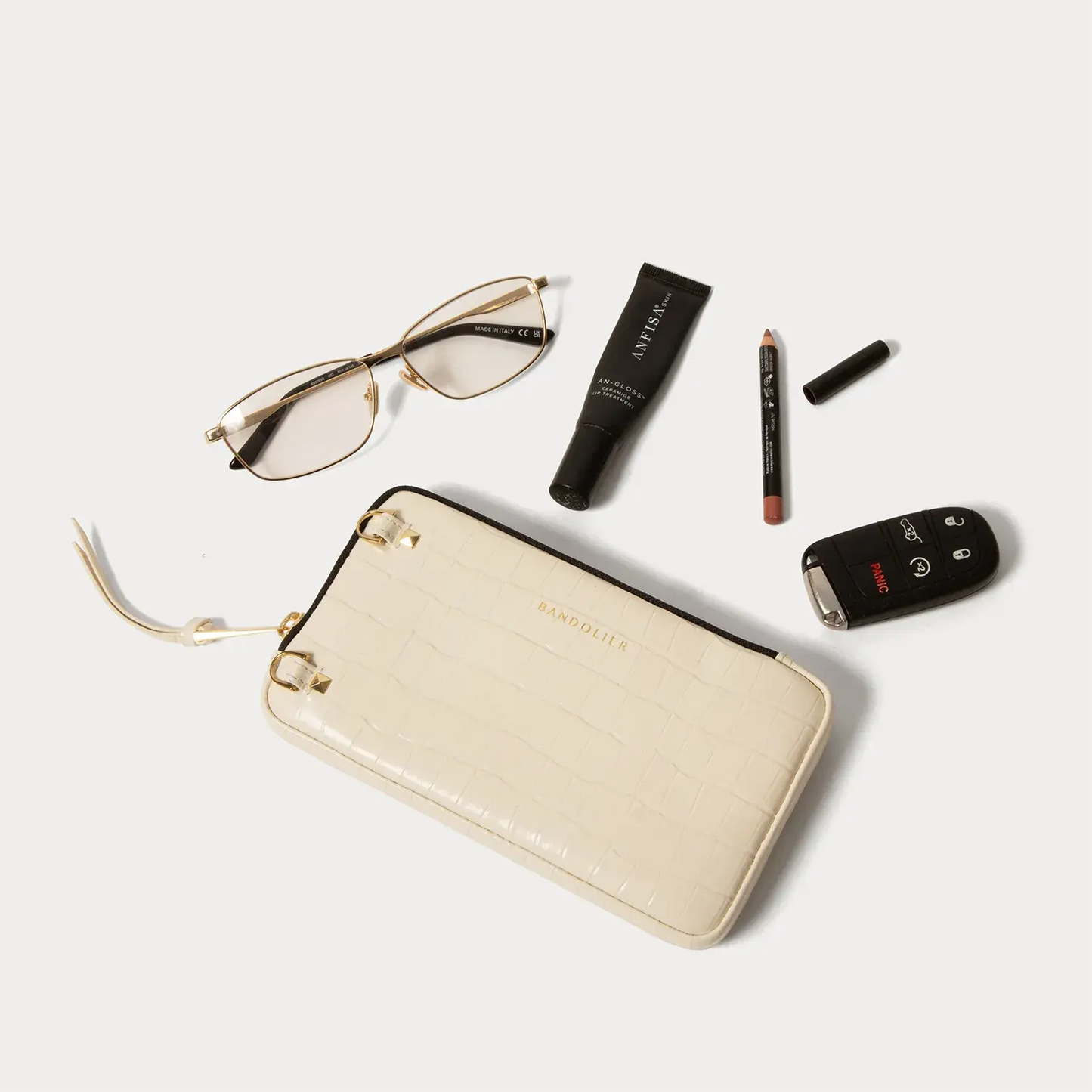 Expanded Zip Pouch - Ivory Croc/Gold