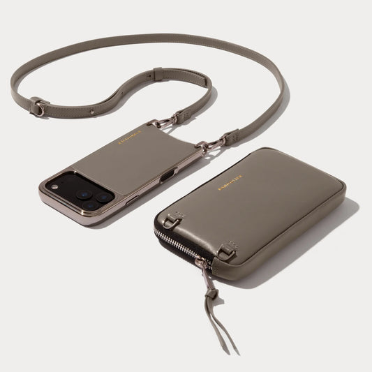 Rayna Chrome Pouch Set - Warm Gray/Antique Silver