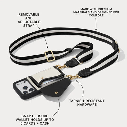 Brooke Canvas Crossbody Phone Case - Cream Black/Gold