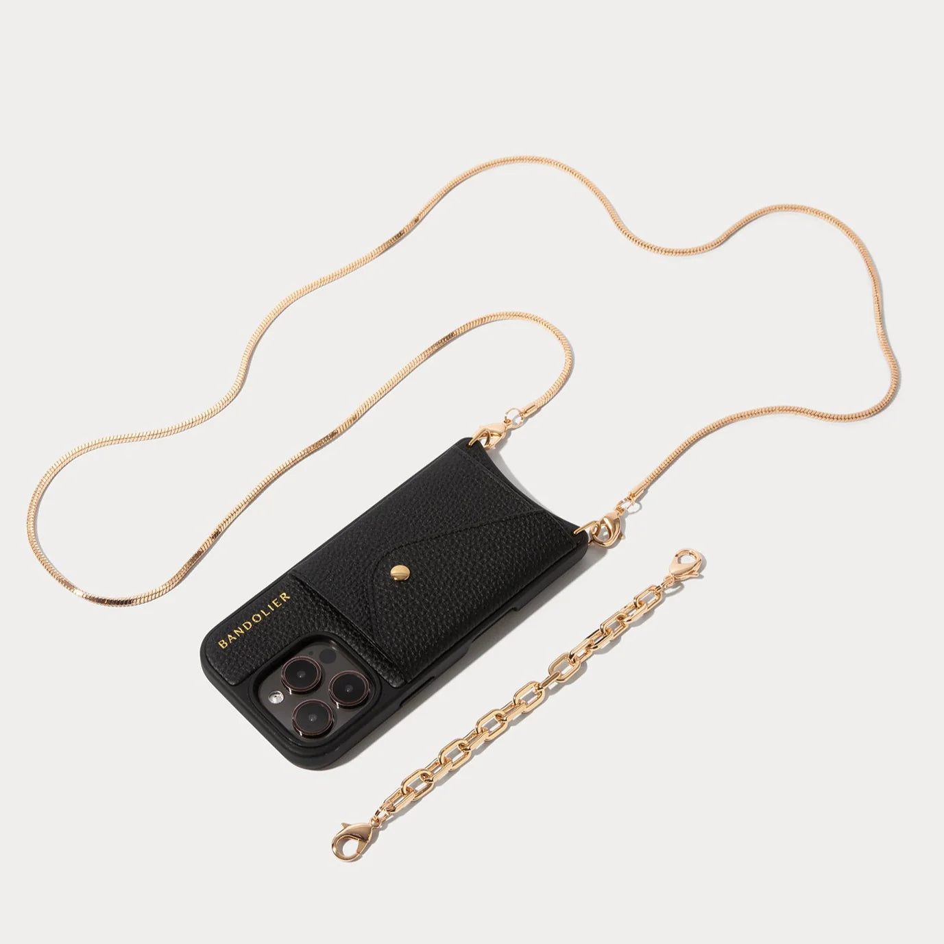 Gia Side Slot Leather Crossbody Bandolier Set - Black/Gold