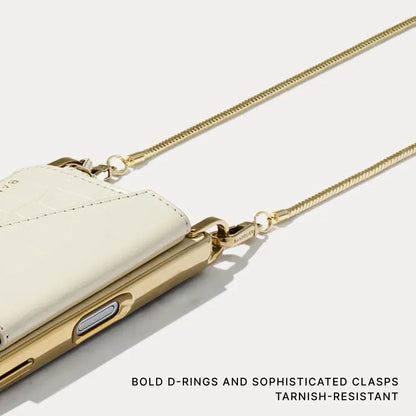 Remi Chrome Magnet Wallet Crossbody Phone Case - Ivory Croc/Gold