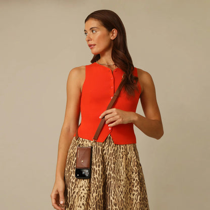 Hailey Side Slot Leather Crossbody Bandolier - Cognac/Gold
